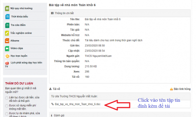 Lưu ý khi tải tập tin đính kèm của bài ôn tập trong Tài nguyên