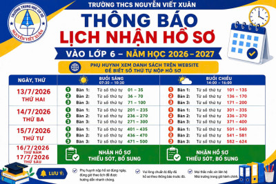 Thông báo lịch nhận hồ sơ tuyển sinh lớp 6
