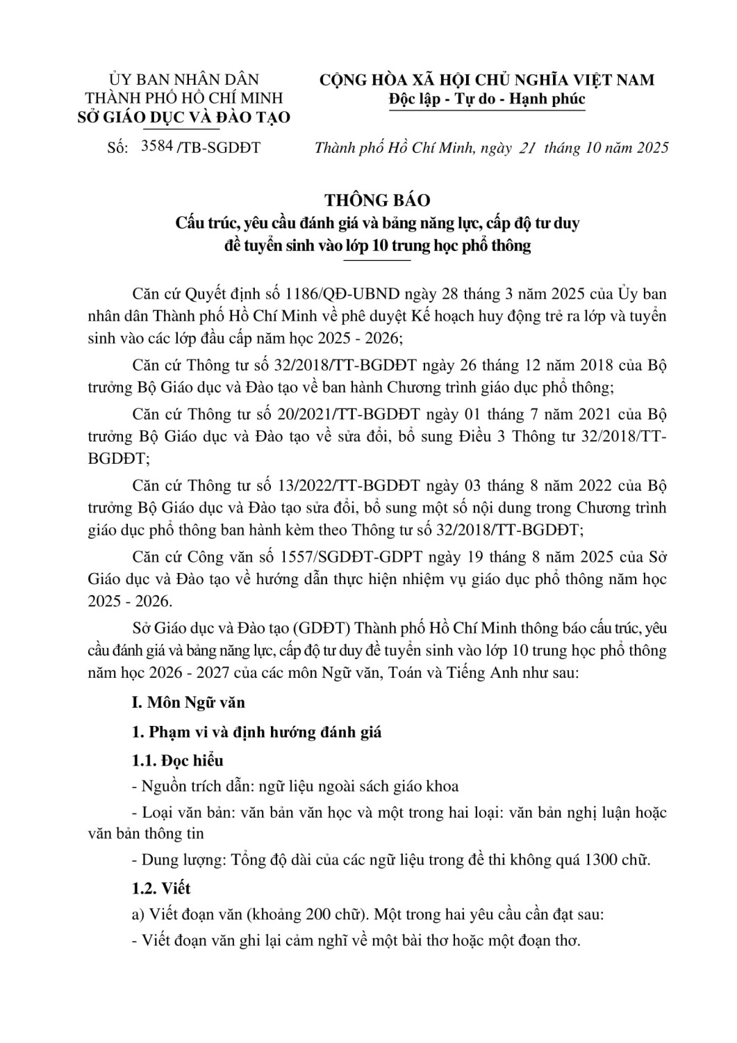 3584 tb ve viec tuyen sinh vao lop 10 thpt 2026 2027 1