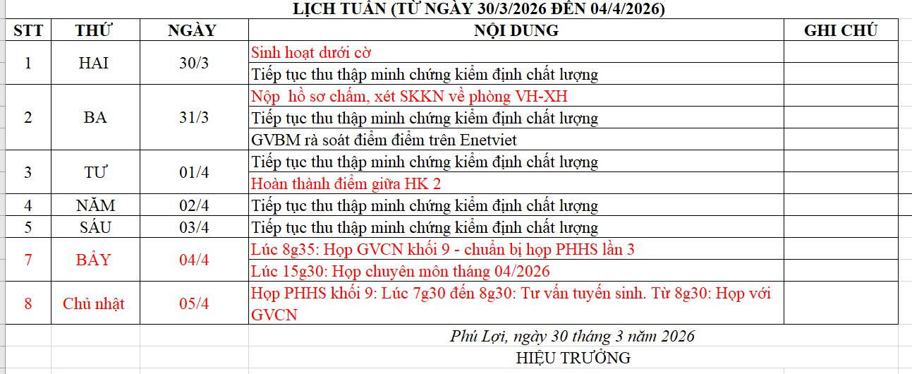 lịch tuan