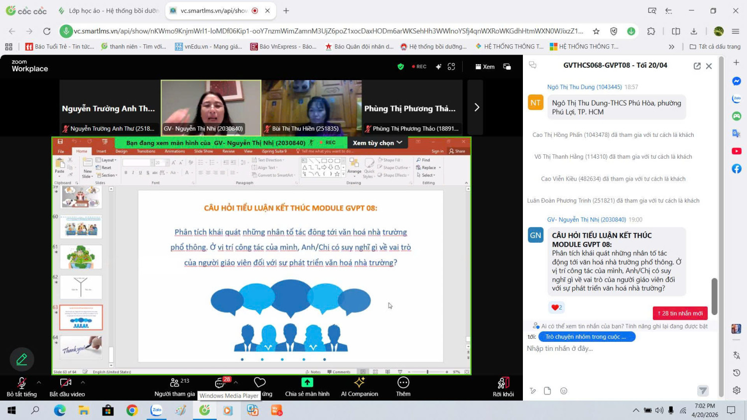 Trường THCS Nguyễn Viết Xuân tham gia học Bồi dưỡng thường xuyên